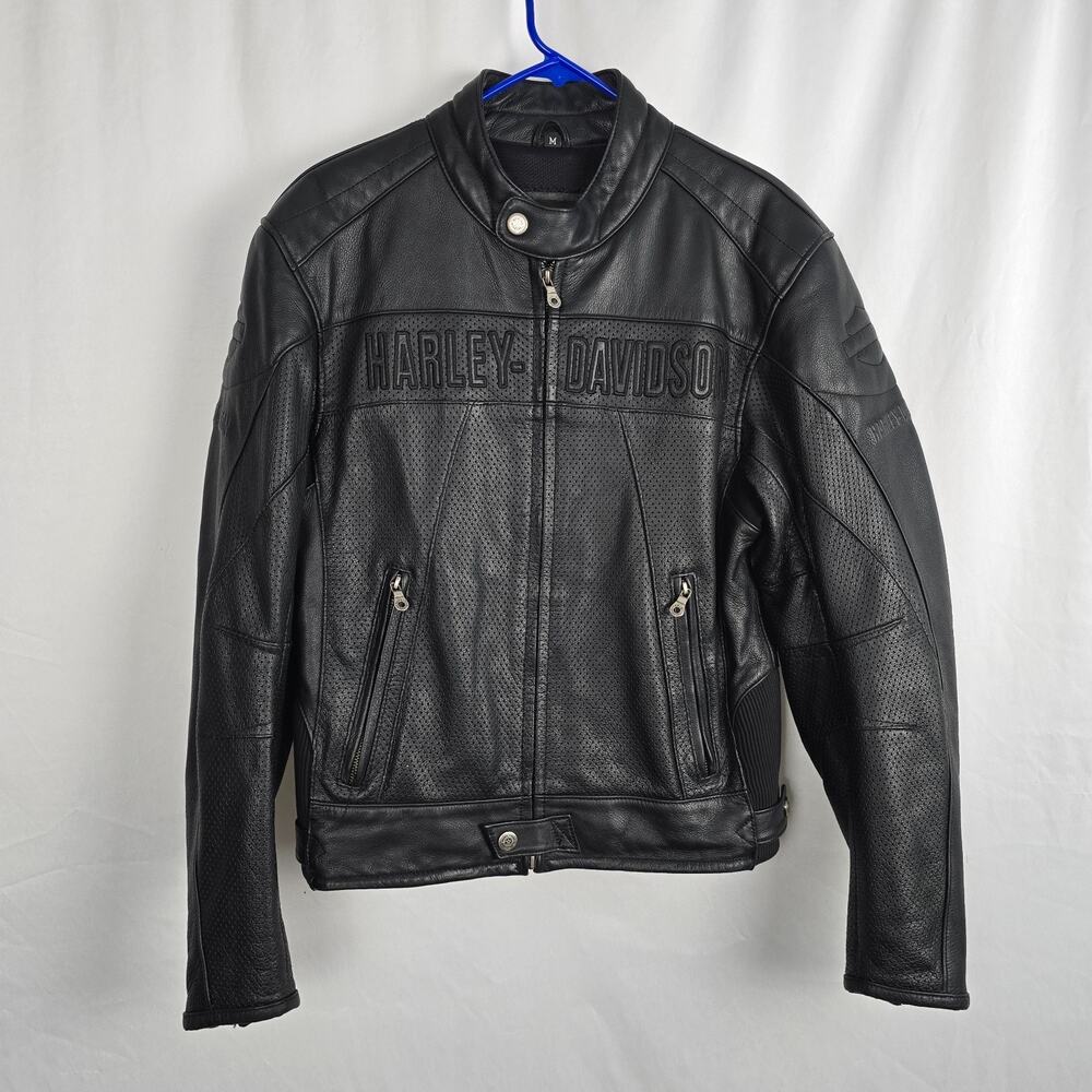 Harley Davidson Black Leather Bomber Motorcycle Jacket Women's M 2008/09 VTG EUC